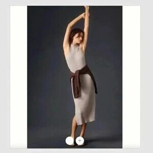 Beyond Yoga Ribbed Midi Dress Size L Taupe Sleeveless Stretch Travel NWT